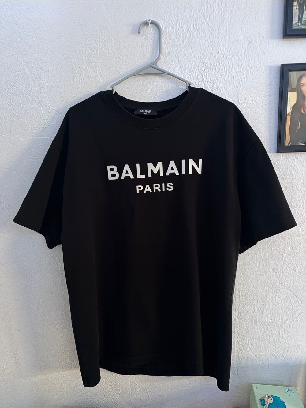 Balmain Black Crewneck T-Shirt with White Logo